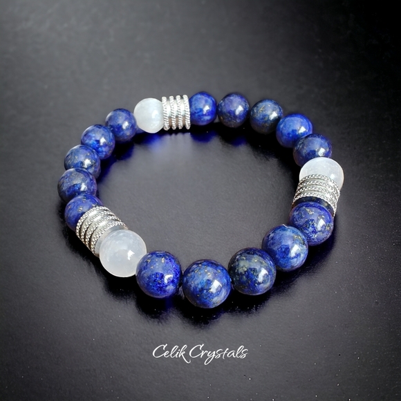 Lapis Lazuli Men's Bracelet 10mm Natural Stones - Picture 5 of 8